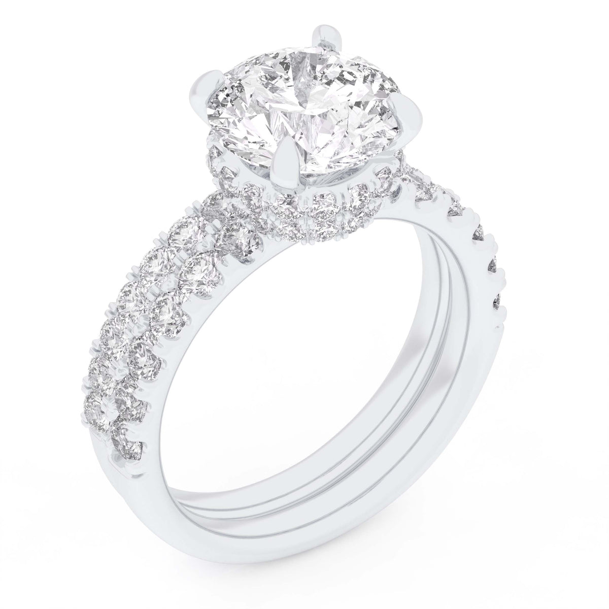 14K 4.44CT Certified Lab Grown Diamond Bridal Set Double hidden halo 67737