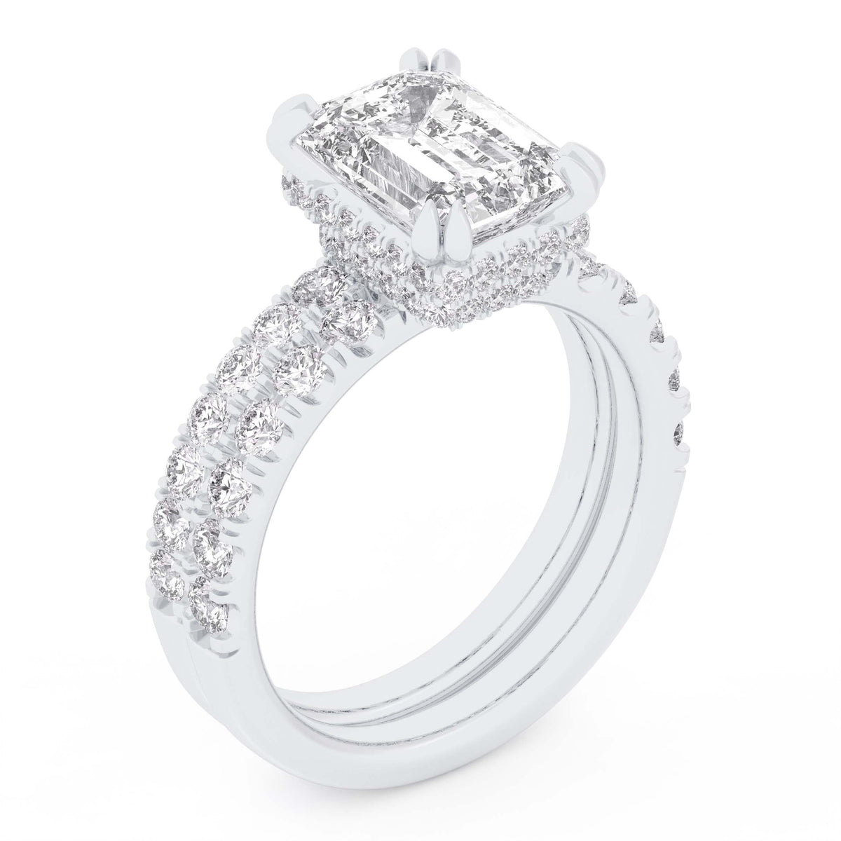 14K 4.46CT Certified Lab Grown Diamond Bridal Set Double hidden halo 67739