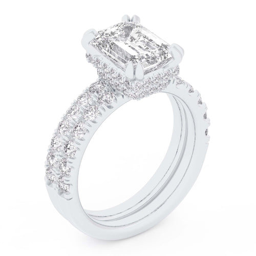 14K 4.46CT Certified Lab Grown Diamond Bridal Set Double hidden halo 67739
