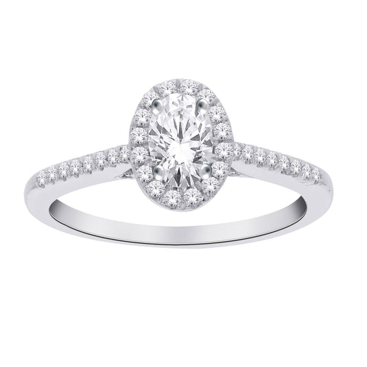 14K WHITE GOLD OVAL ENGAGEMENT RING.