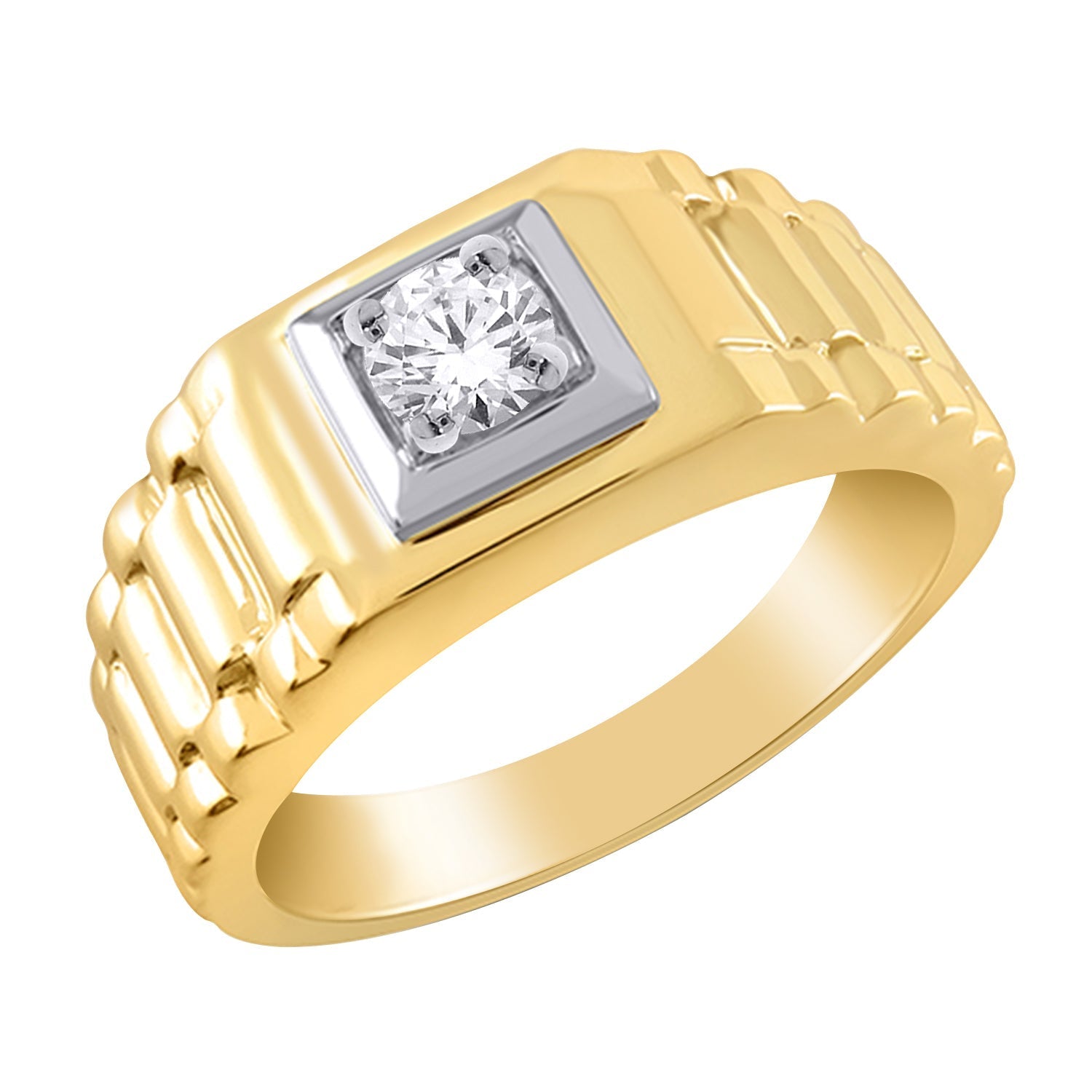 14K YELLOW GOLD 0.50 CT LAB GROWN DIAMOND MENS RING.