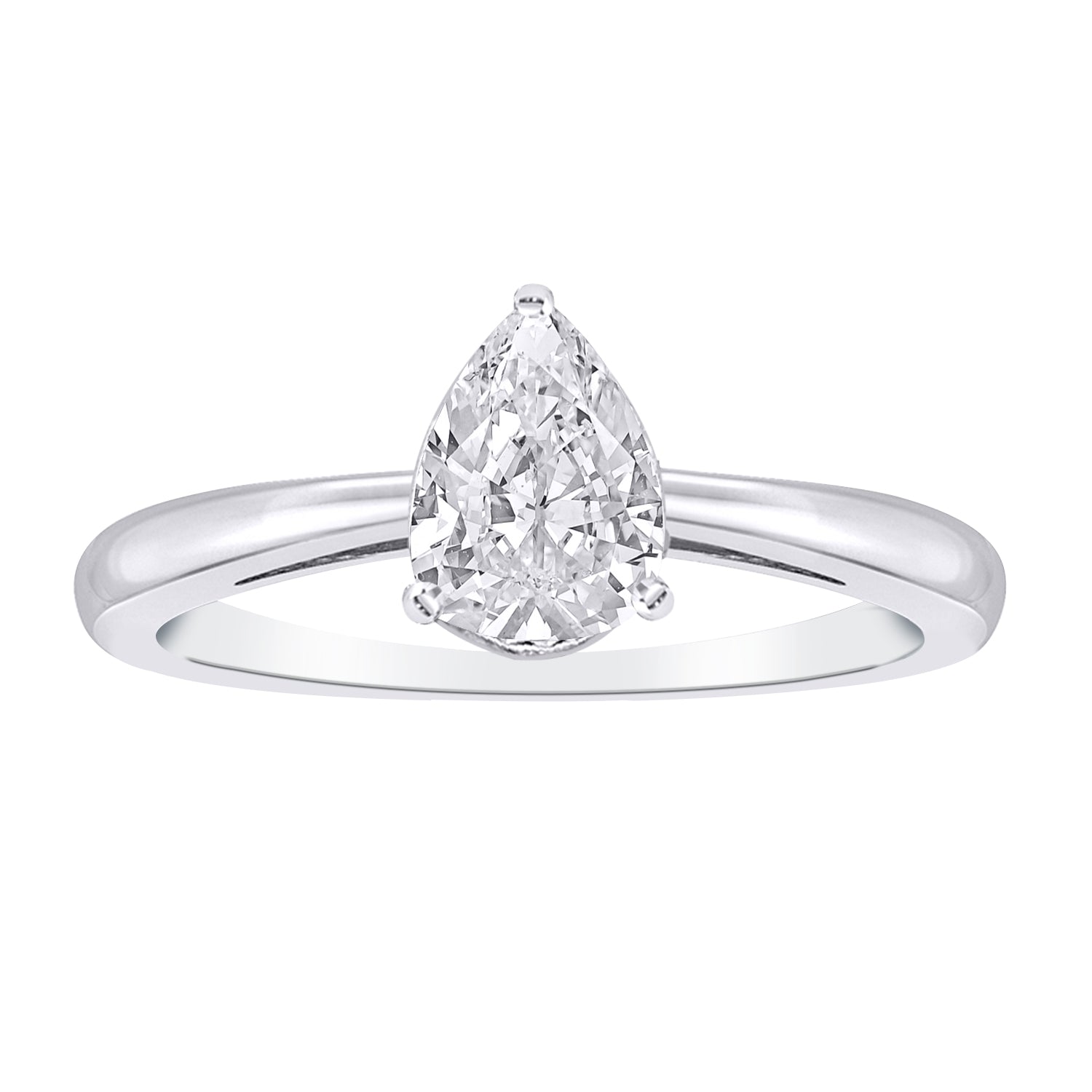 14K 1.00 CT LAB GROWN DIAMOND PEAR SOLITAIRE ENGAGEMENT RING.