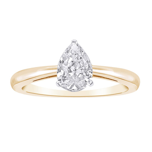 14K 1.00 CT LAB GROWN DIAMOND PEAR SOLITAIRE ENGAGEMENT RING.