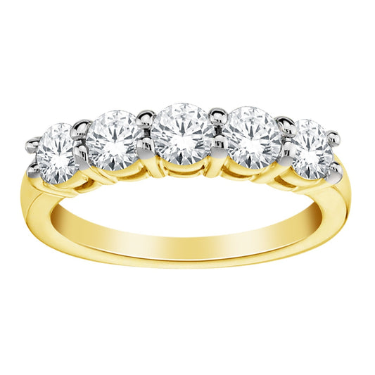 14K YELLOW GOLD 1.00 CT LAB GROWN DIAMOND 5 STONET PRONG SET RING.