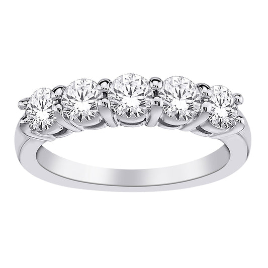 14K WHITE GOLD 2.00 CT LAB GROWN DIAMOND 5 STONET PRONG SET RING.