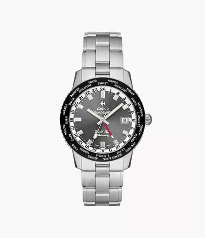 Zodiac Super Sea Wolf GMT World Time Automatic Stainless Steel Watch ZO9409