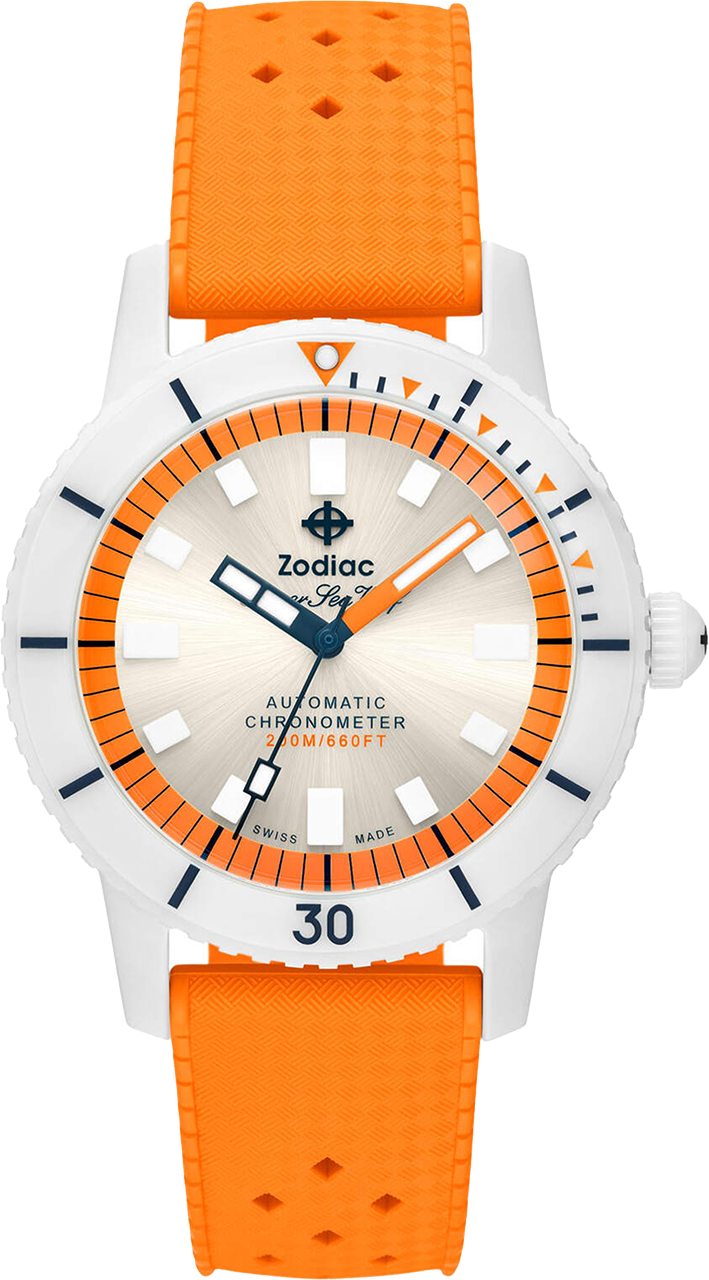 Zodiac Super Sea Wolf Ceramic Swiss Automatic White Orange ZO9591