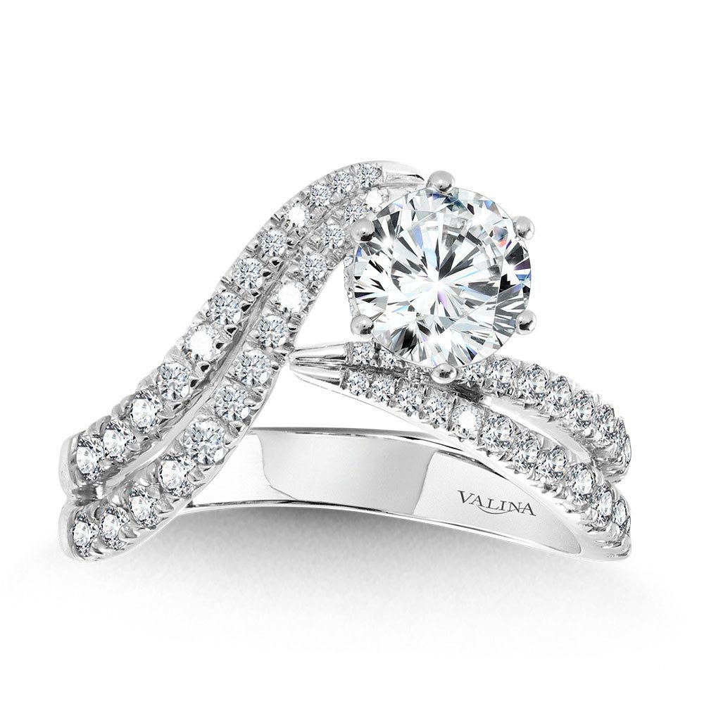 Valina Asymmetrical Six-Prong Bypass & Split Shank Hidden Halo Diamond Engagement Ring R2291W-SR