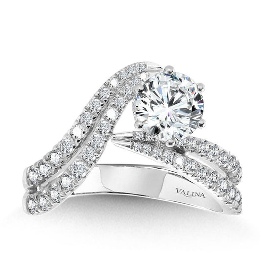 Valina Asymmetrical Six-Prong Bypass & Split Shank Hidden Halo Diamond Engagement Ring R2291W-SR
