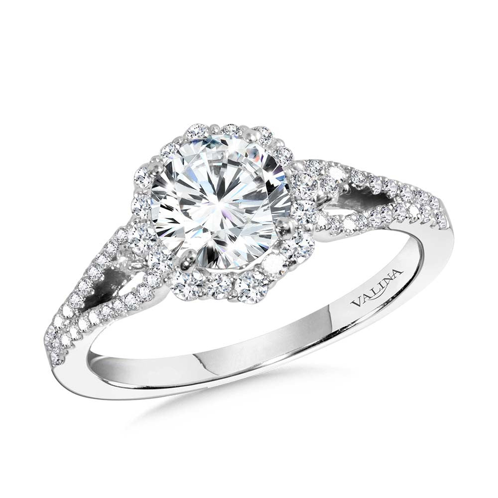 BLOOMING HALO & SPLIT SHANK DIAMOND ENGAGEMENT RING R2260W-SR