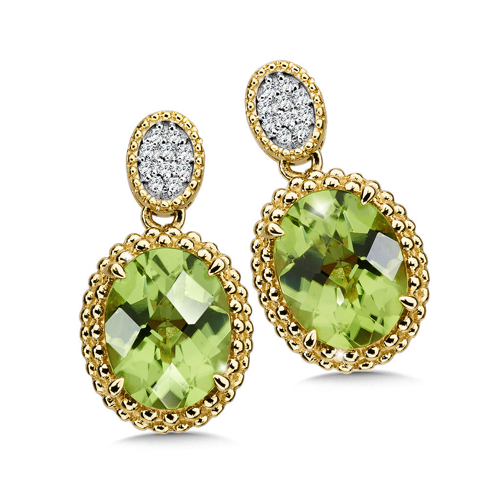 PERIDOT AND DIAMOND EARRINGS IN 14K YELLOW GOLD CGE102Y-DPE