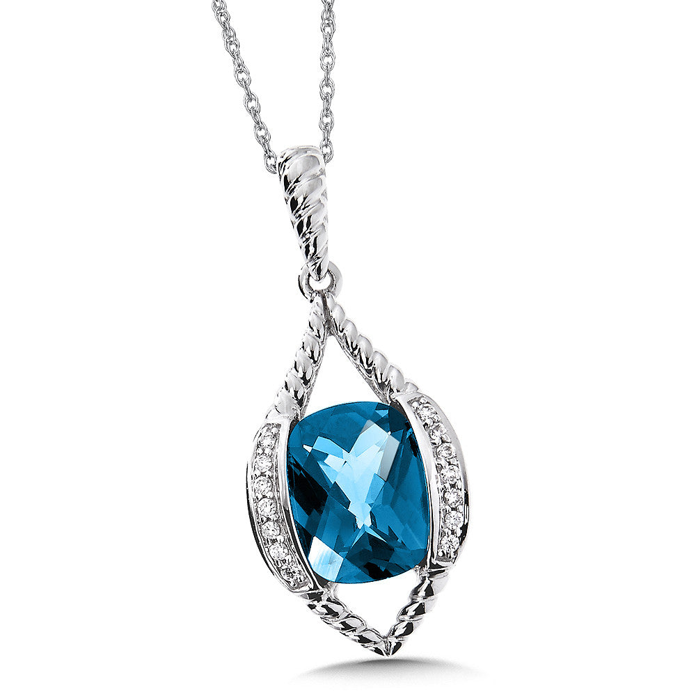 BLUE TOPAZ & DIAMOND PENDANT IN 14K WHITE GOLD CGP010W-DLBT