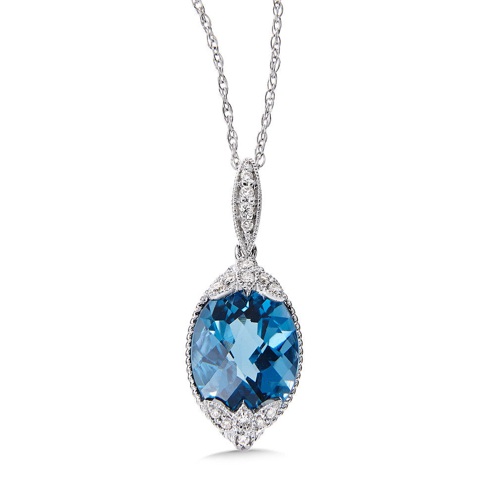 LONDON BLUE TOPAZ & DIAMOND PENDANT IN 14K WHITE GOLD CGP011W-DLBT