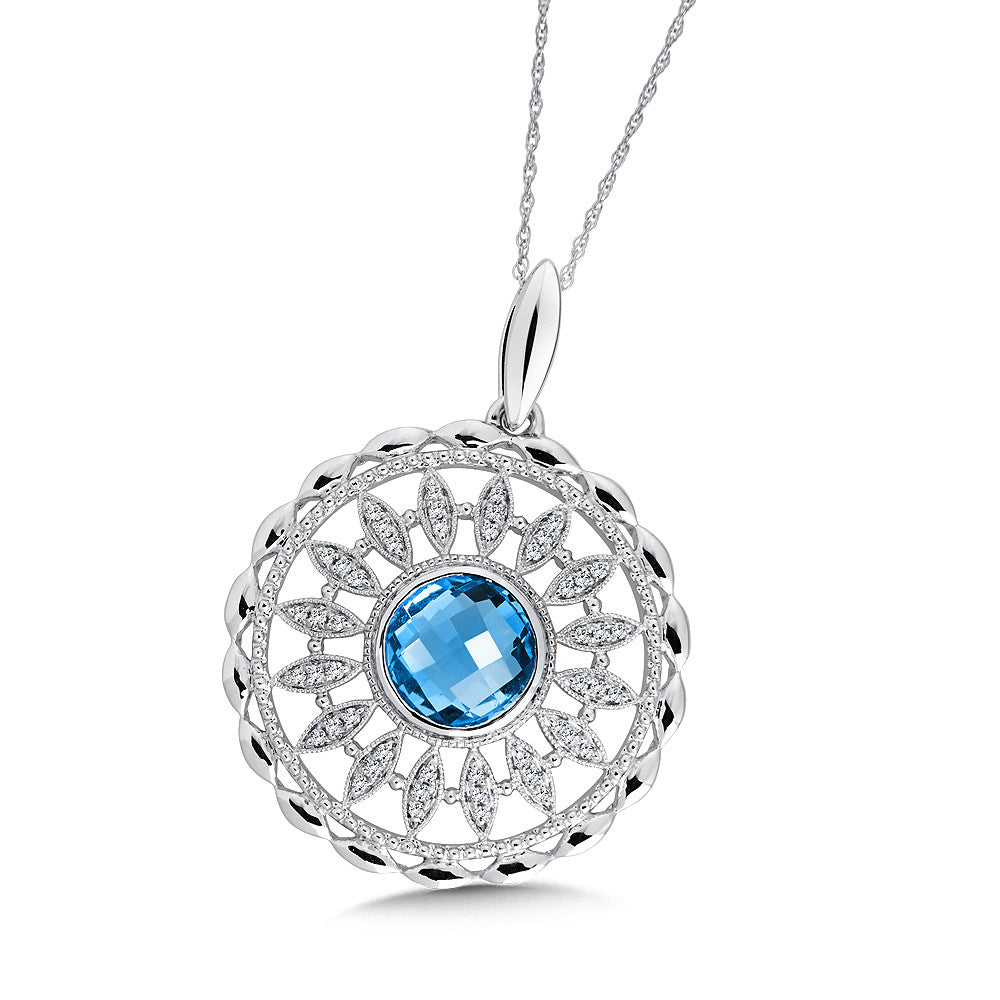 BLUE TOPAZ & DIAMOND PENDANT IN 14K WHITE GOLD CGP030W-DBT