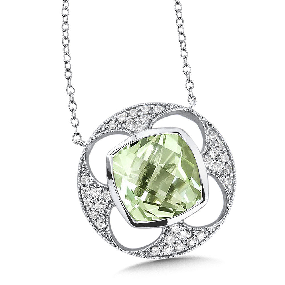 GREEN AMETHYST & DIAMOND PENDANT IN 14K WHITE GOLD CGP031W-DGA