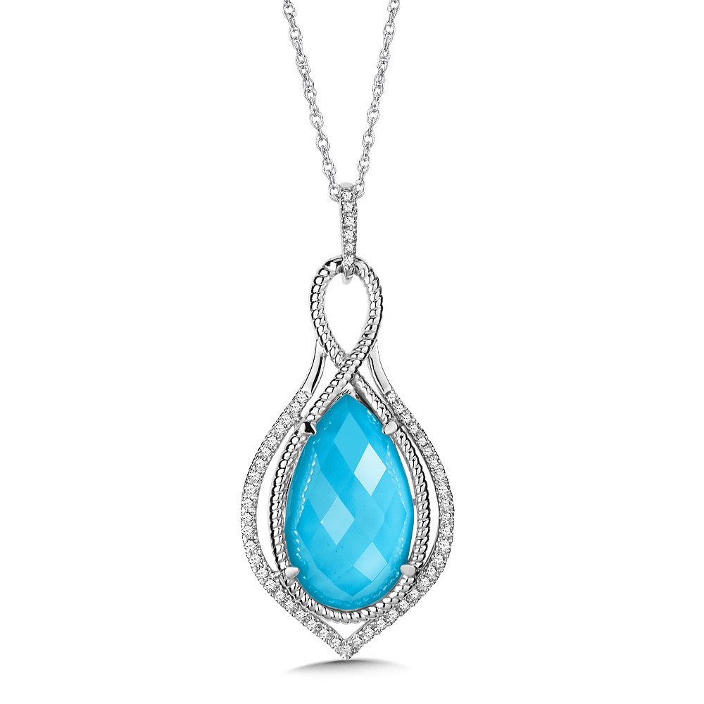 TURQUOISE FUSION & DIAMOND PENDANT IN 14K WHITE GOLD CGP039W-DFQTQ