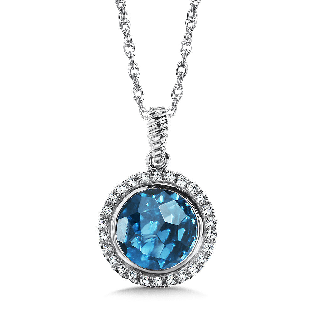 LONDON BLUE TOPAZ & DIAMOND LAYERING PENDANT IN 14K WHITE GOLD CGP045W-DLBT