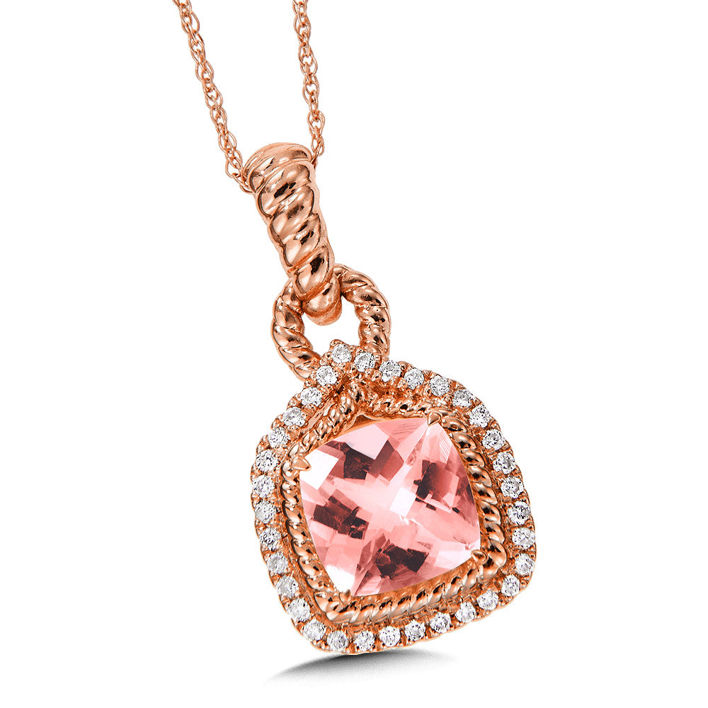 MORGANITE & DIAMOND PENDANT IN 14K ROSE GOLD CGP051P-DMRG