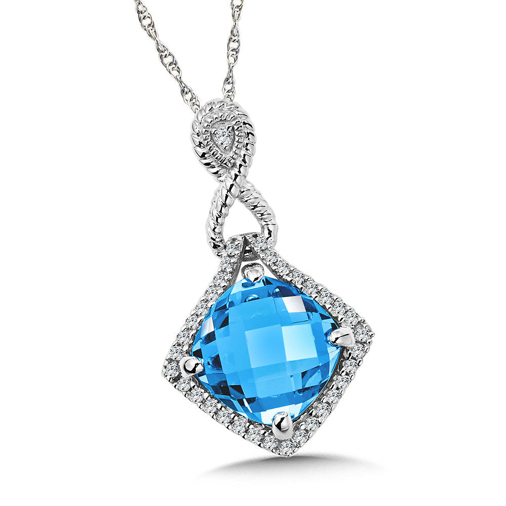 BLUE TOPAZ AND DIAMOND PENDANT IN 14K WHITE GOLD CGP082W-DBT