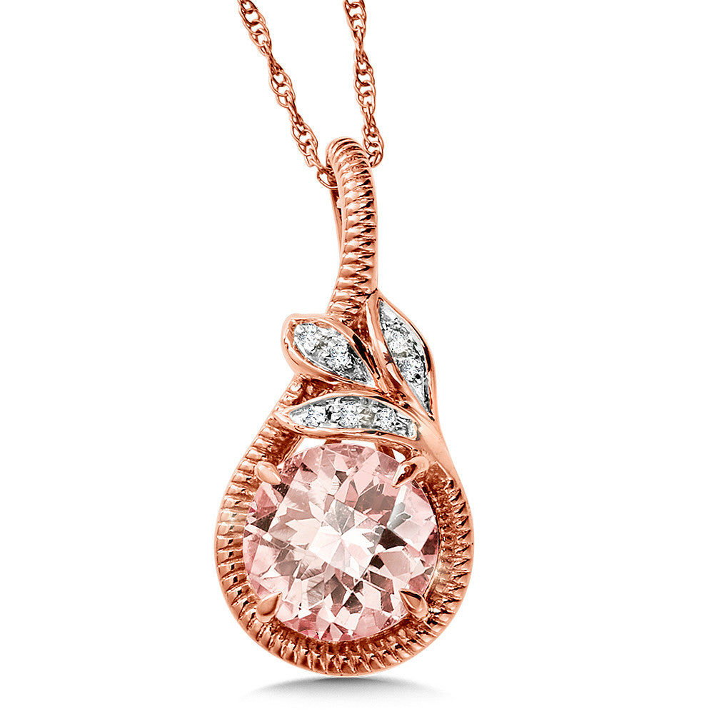 MORGANITE AND DIAMOND PENDANT IN 14K ROSE GOLD CGP094P-DMRG