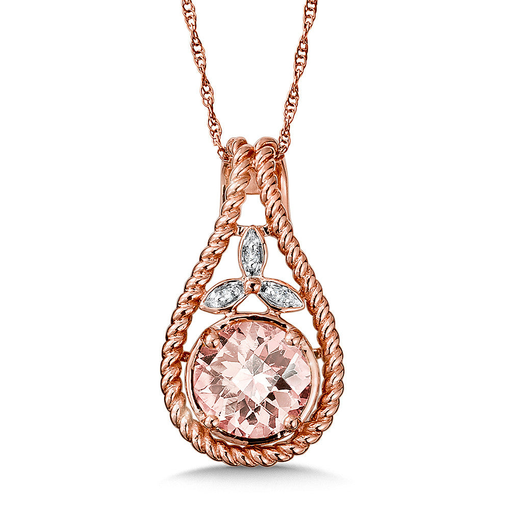 MORGANITE AND DIAMOND PENDANT IN 14K ROSE GOLD CGP095P-DMRG