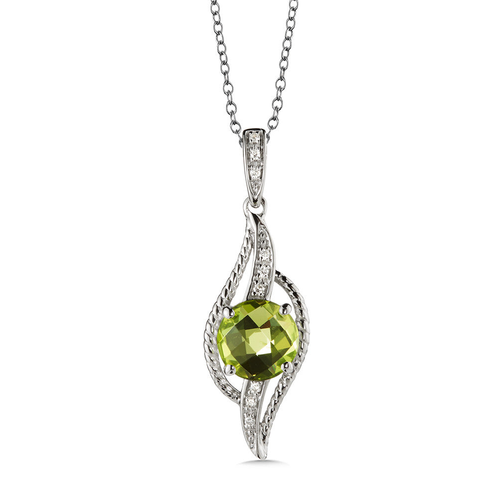 PERIDOT AND DIAMOND PENDANT IN 14K WHITE GOLD CGP111W-DPE