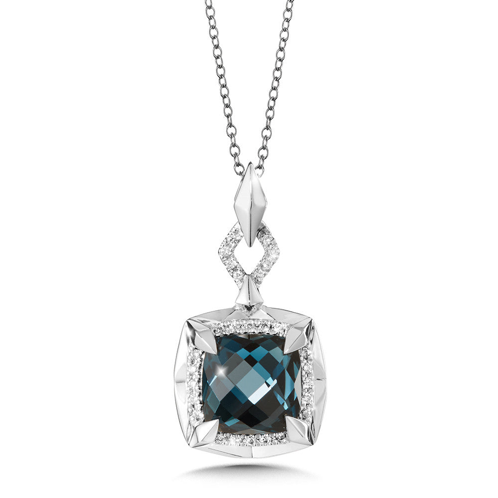 LONDON BLUE TOPAZ AND DIAMOND PENDANT IN 14K WHITE GOLD CGP117W-DLBT