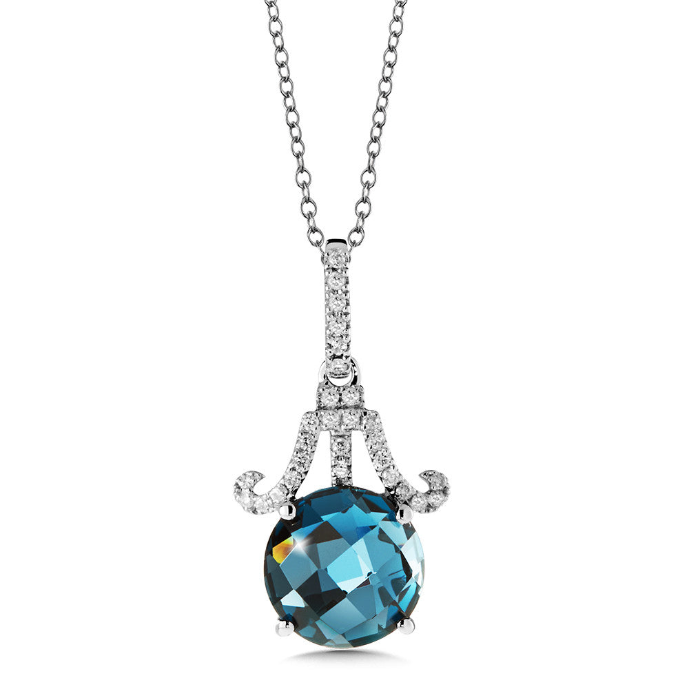 LONDON BLUE TOPAZ AND DIAMOND PENDANT IN 14K WHITE GOLD CGP125W-DLBT