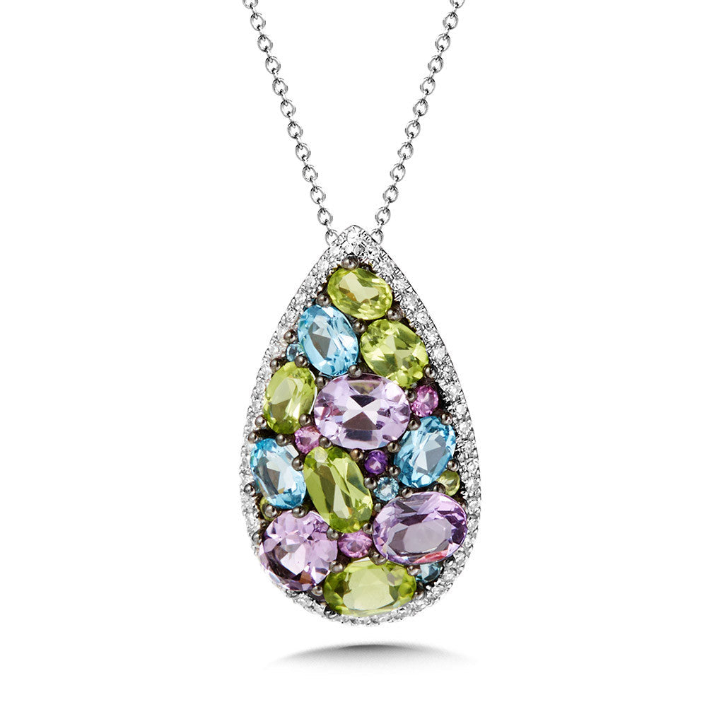 MIXED GEMSTONE CLUSTER AND DIAMOND PENDANT CGP164W-DMIX