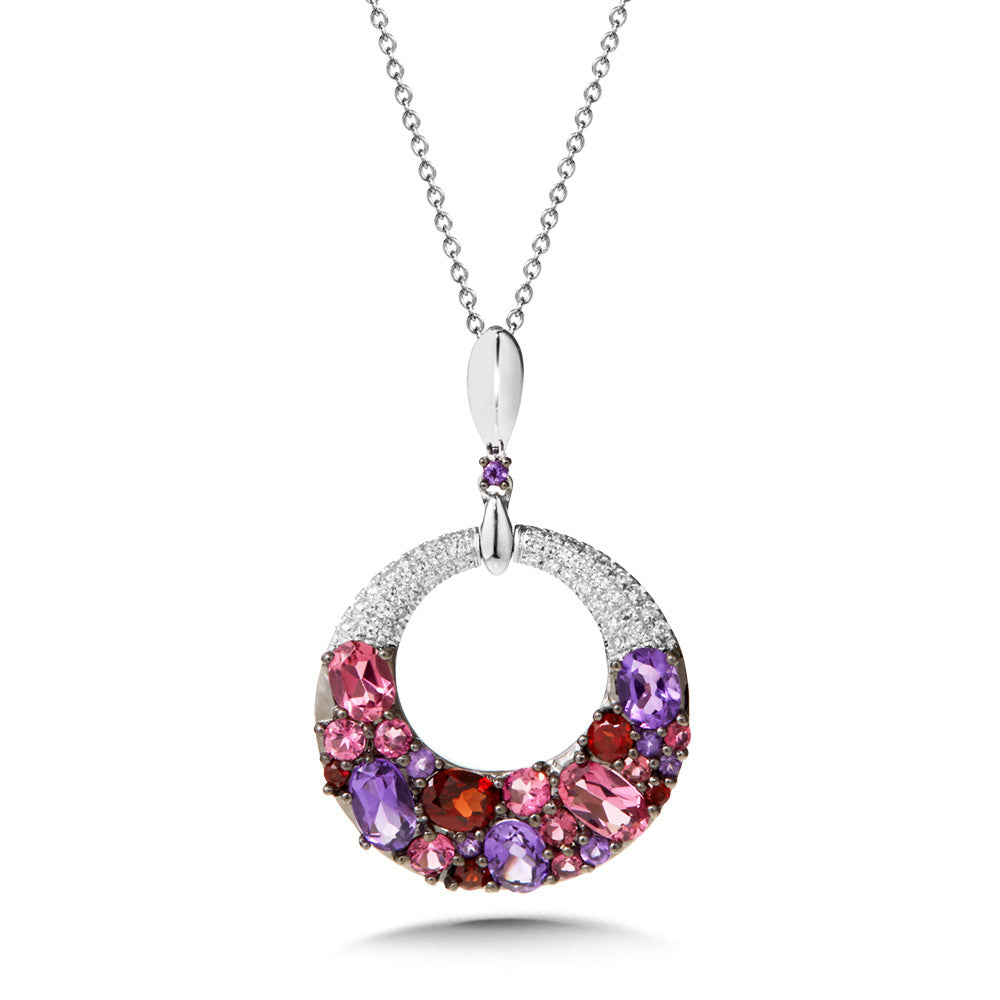 MIXED GEMSTONE AND PAVE DIAMOND PENDANT CGP166W-DMIX