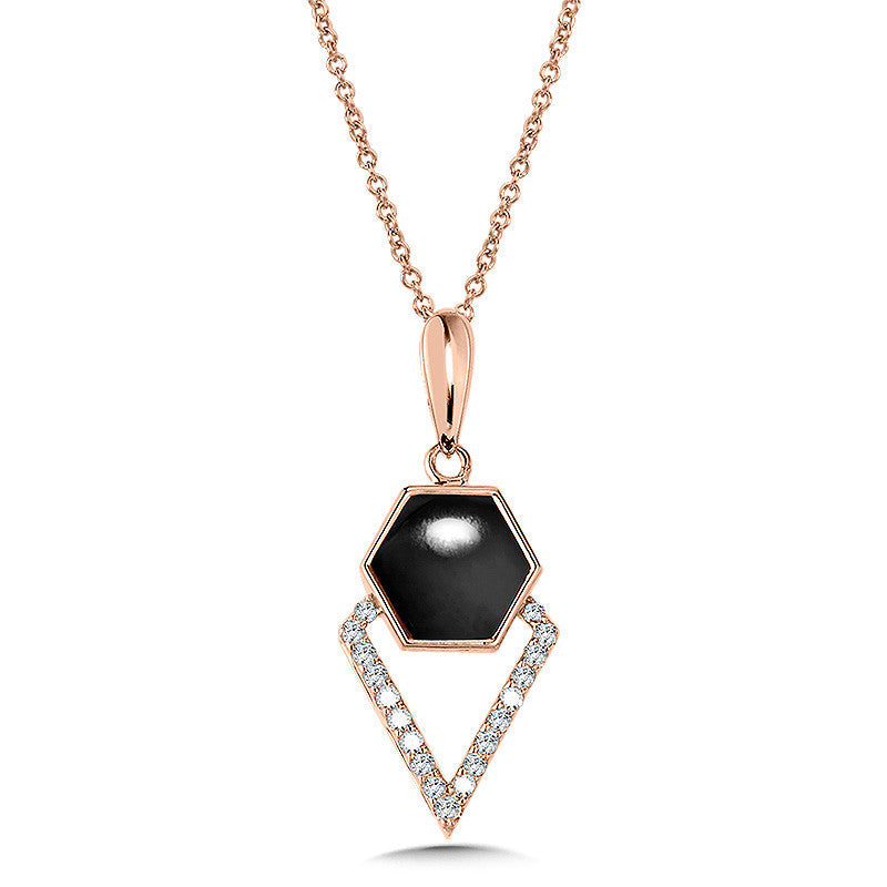 HEXAGON-CUT ONYX & DIAMOND TRIANGULAR PENDANT CGP199P-DNX