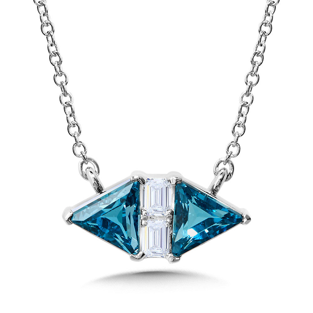 TRILLION-CUT LONDON BLUE TOPAZ & BAGUETTE DIAMOND HEXAGON-SHAPED NECKLACE CGP210W-DLBT