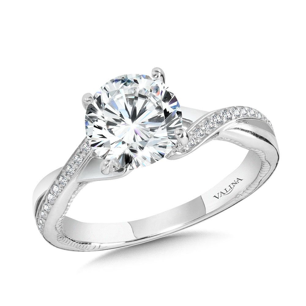Valina Crisscross & Milgrain-Beaded Hidden Accents Diamond Engagement Ring R2289W-SR