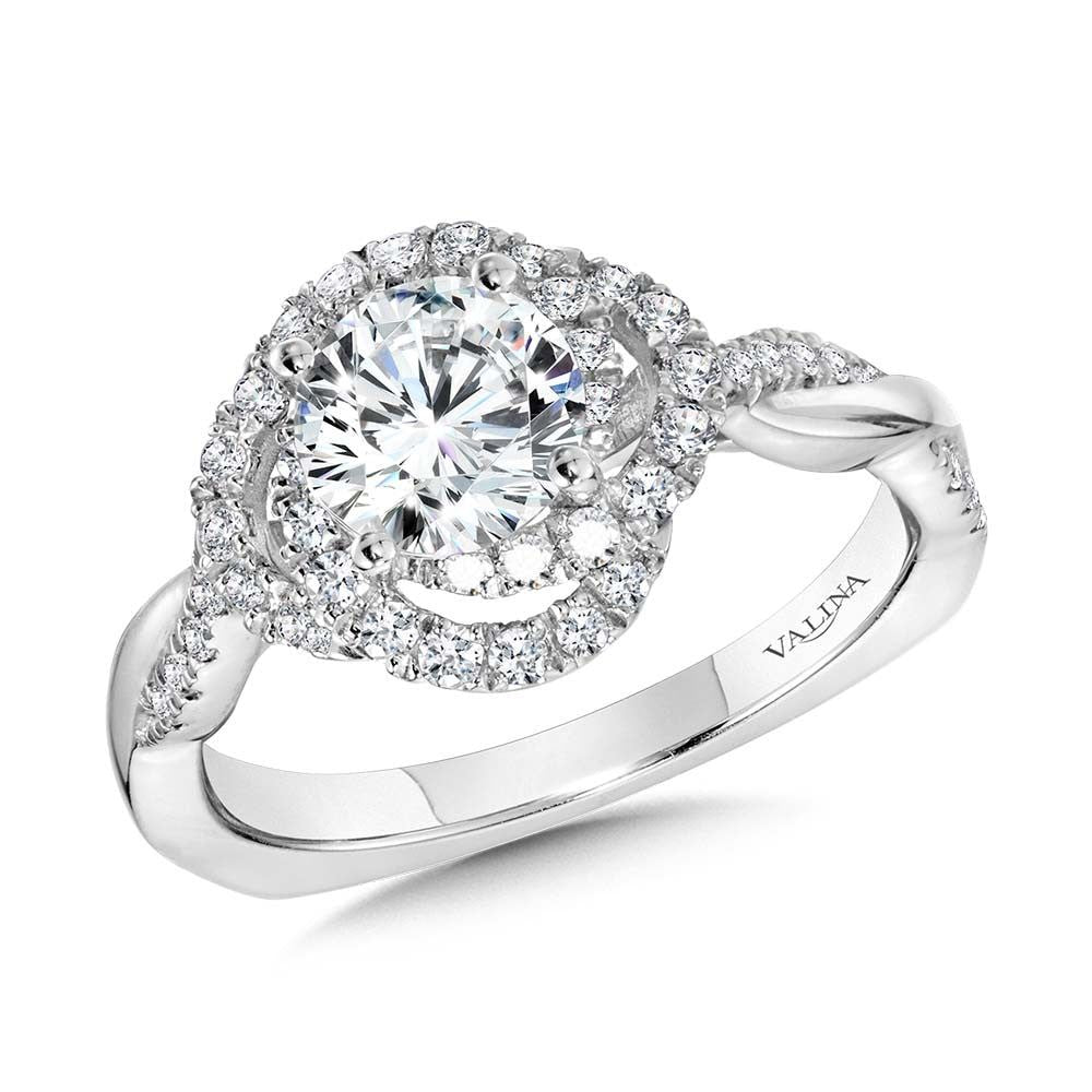 Valina Crisscross Shank & Spiral Halo Diamond Engagement Ring R2248W