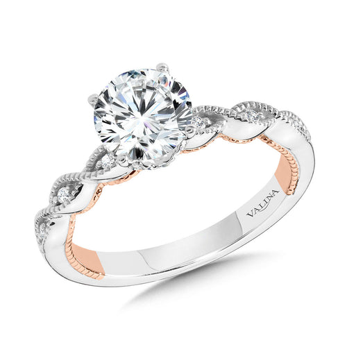 Crisscross Two-Tone & Milgrain-Beaded Diamond Collar Engagement Ring R2283WP-SR