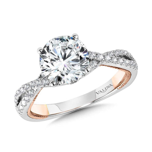 Valina Crisscross Two-Tone & Milgrain-Beaded Hidden Accents Diamond Engagement Ring R2233WP