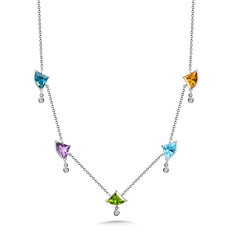 DIAMOND AND MIXED TRILLION GEMSTONE NECKLACE CGP759W-DMIX