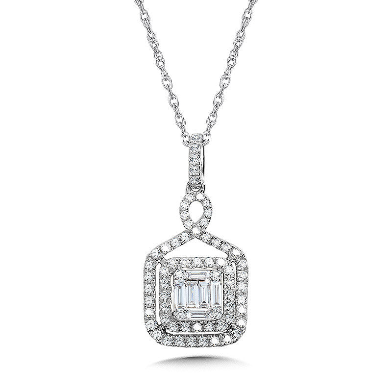 PLUMB COLLECTION DOUBLE-HALO TWIST CLUSTER DIAMOND PENDANT PDD3062-W