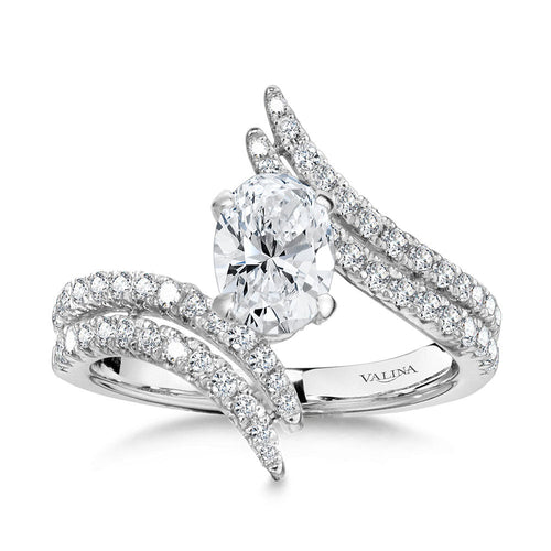 Dramatic Oval-Cut, Split Shank, Bypass, & Hidden Halo Diamond Engagement Ring R2281W-SR