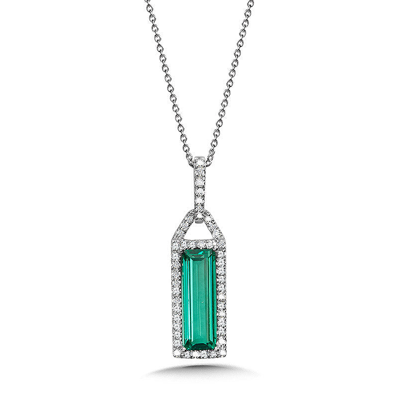 EMERALD-CUT GREEN QUARTZ AND DIAMOND PENDANT CGP163W-DGQ