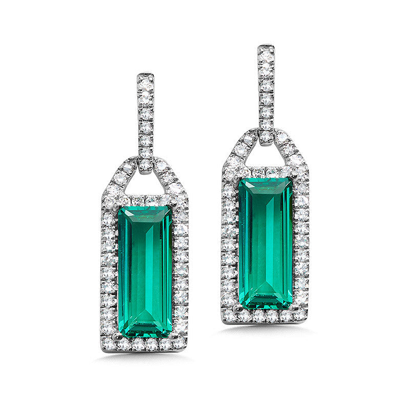 EMERALD-CUT GREEN QUARTZ AND PAVE DIAMOND EARRINGS