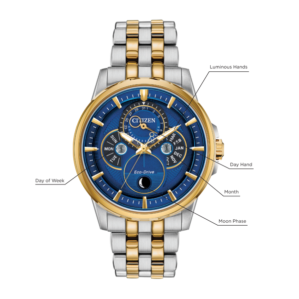 Citizen BU0054-52L Eco-Drive Calendrier Calendar Moonphase Blue Dial