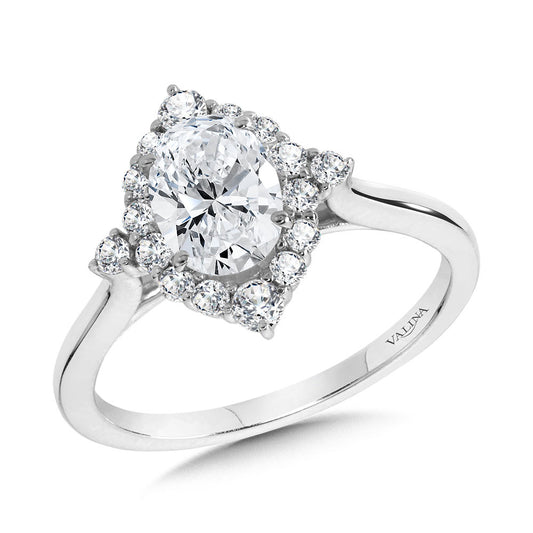Valina Four-Pointed Oval-Cut Diamond Halo Engagement Ring R2294W-SR