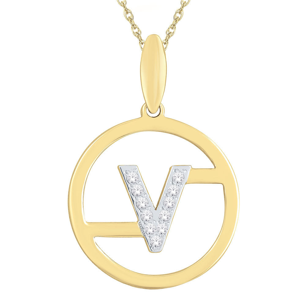 GOLD & DIAMOND CIRCULAR INITIALS PENDANT (LETTER V) PDI001V-1Y