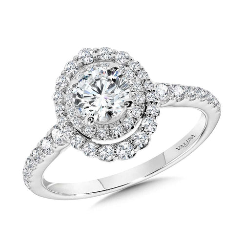Graduating Double Halo & Tapered Shank Diamond Engagement Ring R2405W-SR