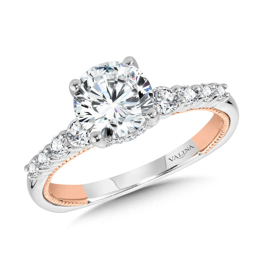 Valina Graduating Two-Tone & Milgrain-Beaded Hidden Halo Diamond Engagement Ring R2225WP