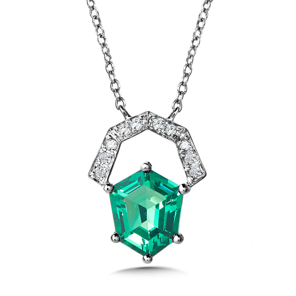 DIAMOND & GREEN QUARTZ HEXAGON NECKLACE CGP758W-DGQ