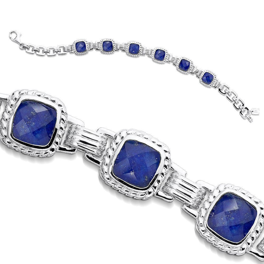 STERLING SILVER LAPIS AND WHITE QUARTZ FUSION BRACELET LVB284-FQLP