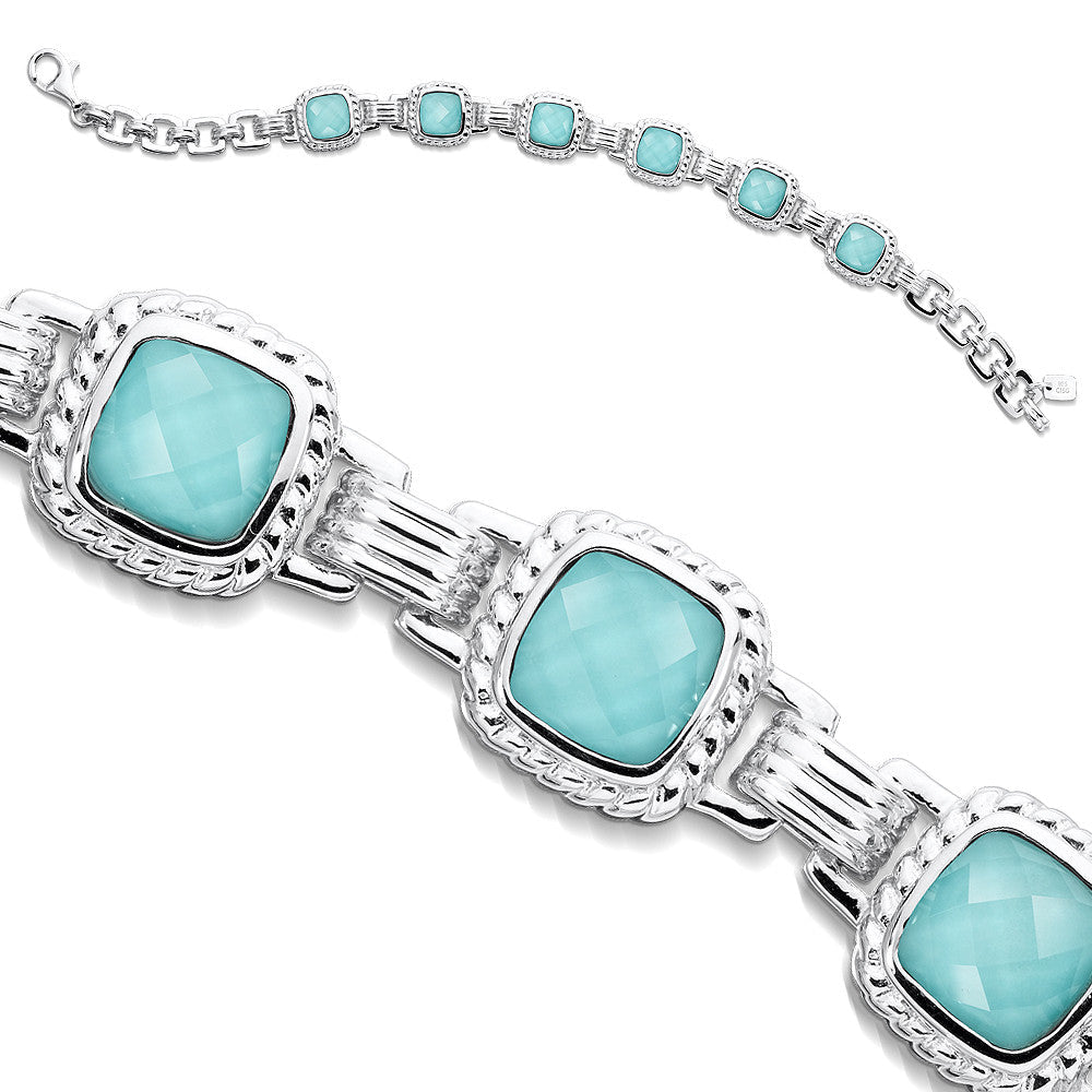 STERLING SILVER TURQUOISE AND WHITE QUARTZ FUSION BRACELET LVB284-FQTQ