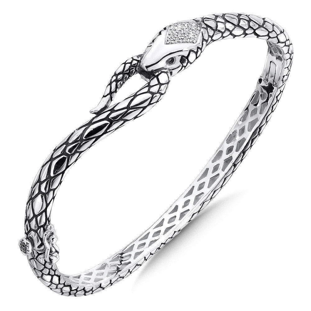 STERLING SILVER STERLING SILVER BLACK AND WHITE DIAMOND SERPENTINE BANGLE BRACELET LVB540-DIA